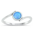 thumbnail image 1 of CHOOSE YOUR COLOR Round Blue Simulated Opal Ring .925 Sterling Silver Band CZ Female Size 9, 1 of 4
