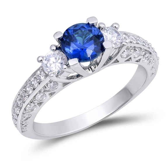 CHOOSE YOUR COLOR Round Blue Simulated Sapphire Bridal Engagement Ring Sterling Silver Band CZ Female Size 5