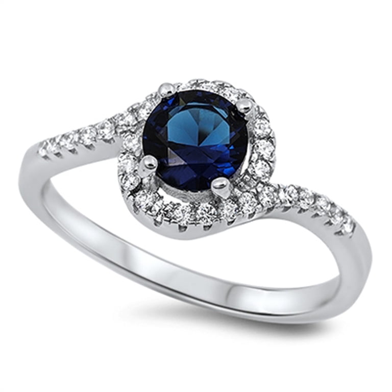 Sterling Silver Round Halo Ring - .925 Silver With Natural Gemstone, Choose Your Color