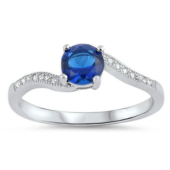 CHOOSE YOUR COLOR Round Blue Simulated Sapphire Solitaire Ring .925 Sterling Silver Band CZ Female Size 4