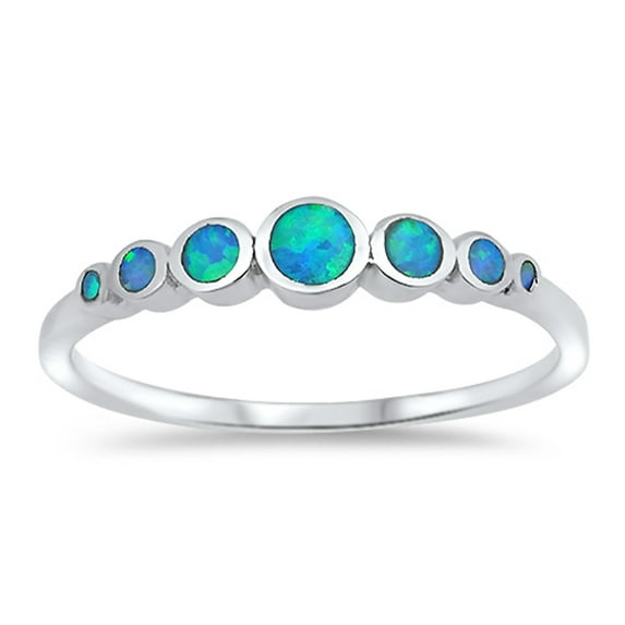 CHOOSE YOUR COLOR Round Circle Blue Simulated Opal Journey Ring .925 Sterling Silver Band CZ Female Size 12