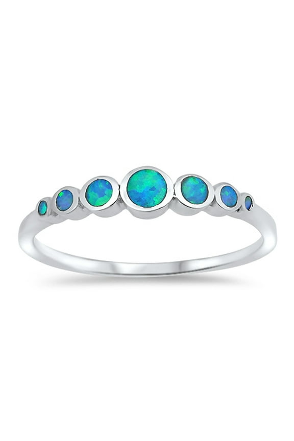 CHOOSE YOUR COLOR Round Circle Blue Simulated Opal Journey Ring .925 Sterling Silver Band CZ Female Size 4