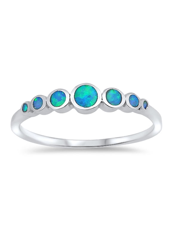 CHOOSE YOUR COLOR Round Circle Blue Simulated Opal Journey Ring .925 Sterling Silver Band CZ Female Size 6