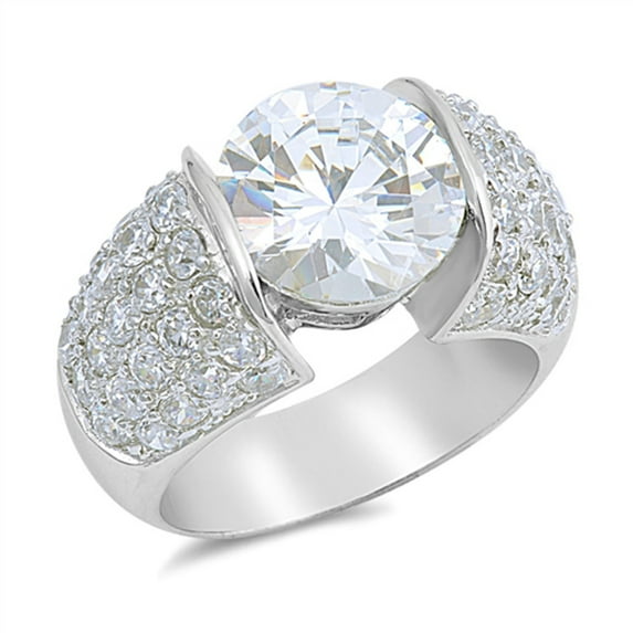 CHOOSE YOUR COLOR Round Clear CZ Cluster Wedding Ring .925 Sterling Silver Band White Female Size 6
