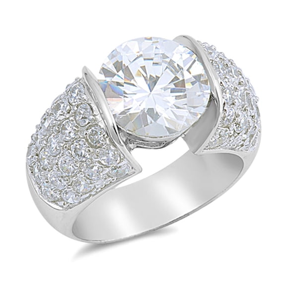 CHOOSE YOUR COLOR Round Clear CZ Cluster Wedding Ring .925 Sterling Silver Band White Female Size 9