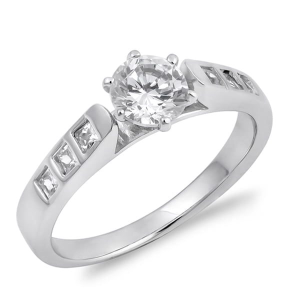 CHOOSE YOUR COLOR Round Clear CZ Engagement Wedding Ring .925 Sterling Silver Band White Female Size 7