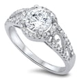 thumbnail image 1 of CHOOSE YOUR COLOR Round Clear CZ Halo Wedding Ring 925 Sterling Silver Band White Female Size 7, 1 of 4