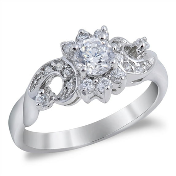 CHOOSE YOUR COLOR Round Clear CZ Solitaire Bridal Engagement Ring Sterling Silver Band White Female Size 7