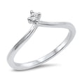 thumbnail image 1 of CHOOSE YOUR COLOR Round Clear CZ Solitaire Chevron Ring .925 Sterling Silver Band White Female Size 4, 1 of 4