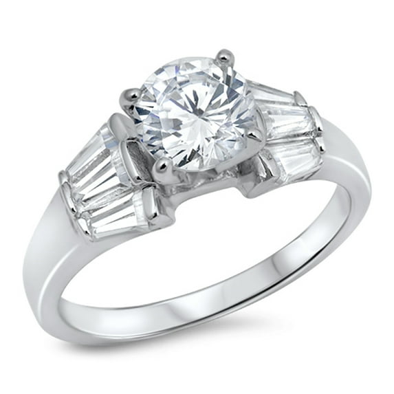 CHOOSE YOUR COLOR Round Clear CZ Solitaire Ring .925 Sterling Silver Band White Female Size 7
