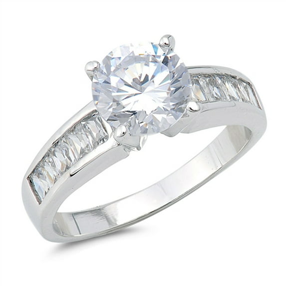 CHOOSE YOUR COLOR Round Clear CZ Solitaire Wedding Ring .925 Sterling Silver Band White Female Size 5