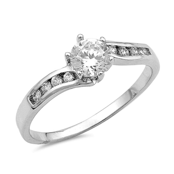 CHOOSE YOUR COLOR Round Clear CZ Solitaire Wedding Ring .925 Sterling Silver Band White Female Size 6