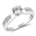 thumbnail image 1 of CHOOSE YOUR COLOR Round Clear CZ Solitaire Wedding Ring .925 Sterling Silver Band White Female Size 8, 1 of 4