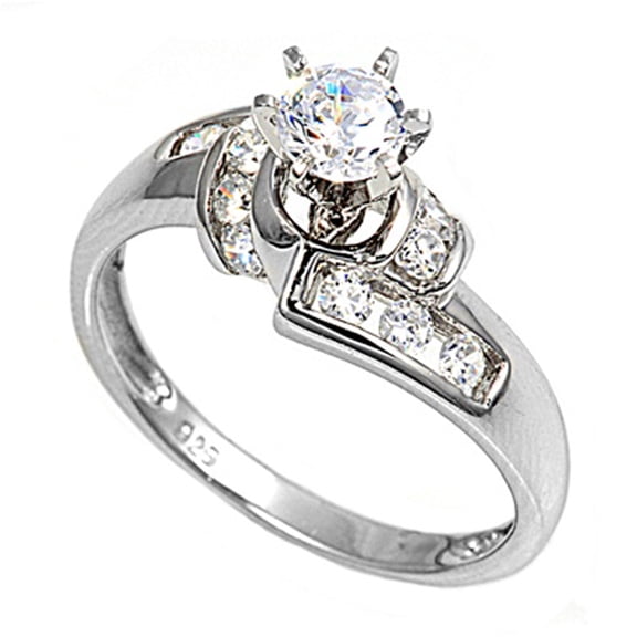CHOOSE YOUR COLOR Round Clear CZ Wedding Engagement Ring .925 Sterling Silver Band White Female Size 7