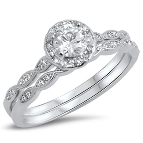 CHOOSE YOUR COLOR Round Clear CZ Women's Wedding Ring Set .925 Sterling Silver Band White Female Size 10