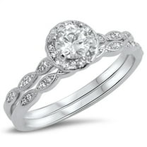 CHOOSE YOUR COLOR Round Clear CZ Women's Wedding Ring Set .925 Sterling Silver Band White Female Size 9