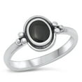 thumbnail image 1 of CHOOSE YOUR COLOR Round Halo Bali Simulated Black Onyx Ring .925 Sterling Silver Band CZ Female Size 10, 1 of 4