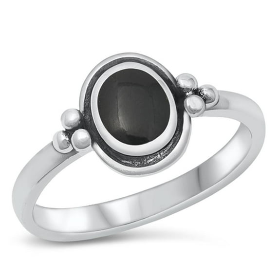 CHOOSE YOUR COLOR Round Halo Bali Simulated Black Onyx Ring .925 Sterling Silver Band CZ Female Size 10