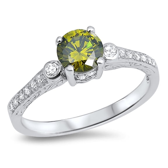 CHOOSE YOUR COLOR Round Olive CZ Wedding Ring .925 Sterling Silver Band Green Female Size 5