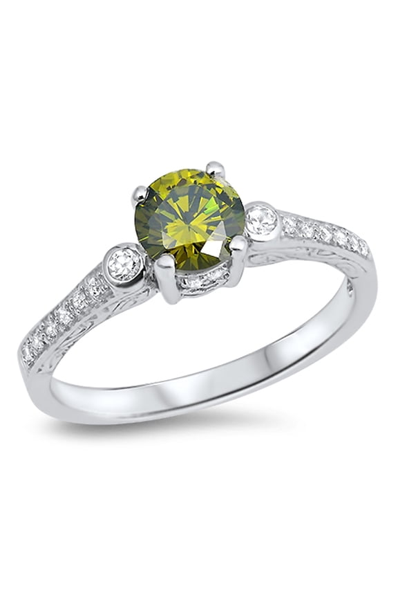 CHOOSE YOUR COLOR Round Olive CZ Wedding Ring .925 Sterling Silver Band Green Female Size 9