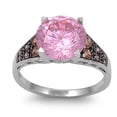 thumbnail image 1 of CHOOSE YOUR COLOR Round Pink CZ Colorful Bridal Ring 925 Sterling Silver Band Female Size 6, 1 of 4