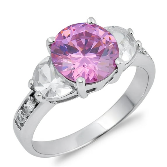CHOOSE YOUR COLOR Round Pink CZ Colorful Engagement Ring .925 Sterling Silver Band Female Size 9