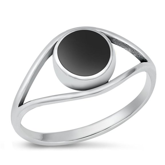 CHOOSE YOUR COLOR Round Simulated Black Onyx Cocktail Ring .925 Sterling Silver Band CZ Female Size 7