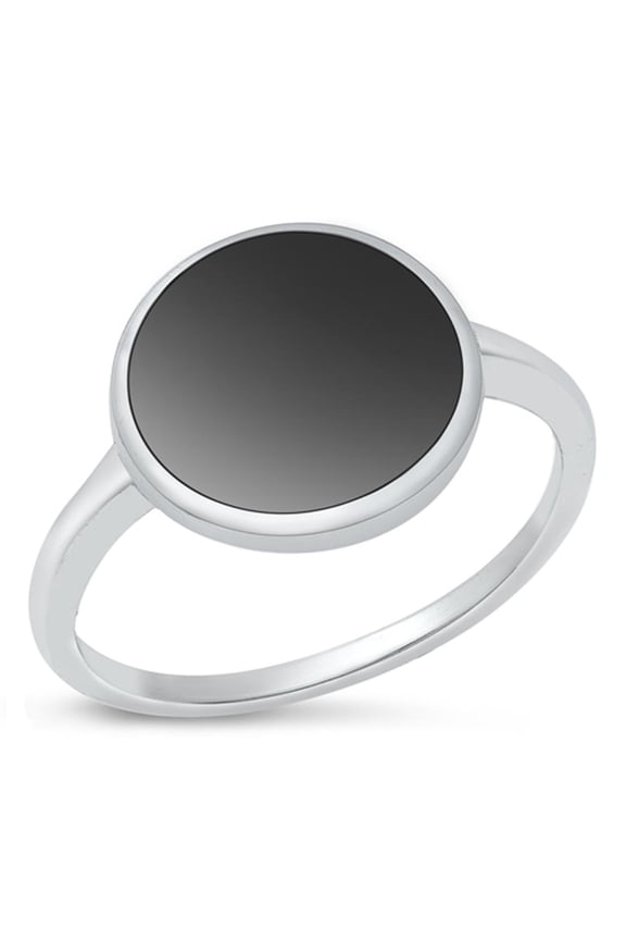 CHOOSE YOUR COLOR Round Simulated Black Onyx Ring 925 Sterling Silver Cocktail Band CZ Female Size 9