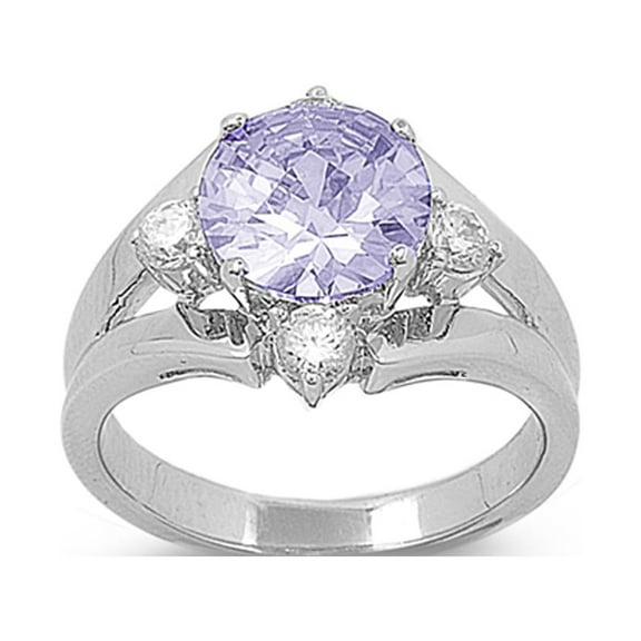 CHOOSE YOUR COLOR Round Simulated Lavender Wide Engagement Ring .925 Sterling Silver Band Purple CZ Female Size 9