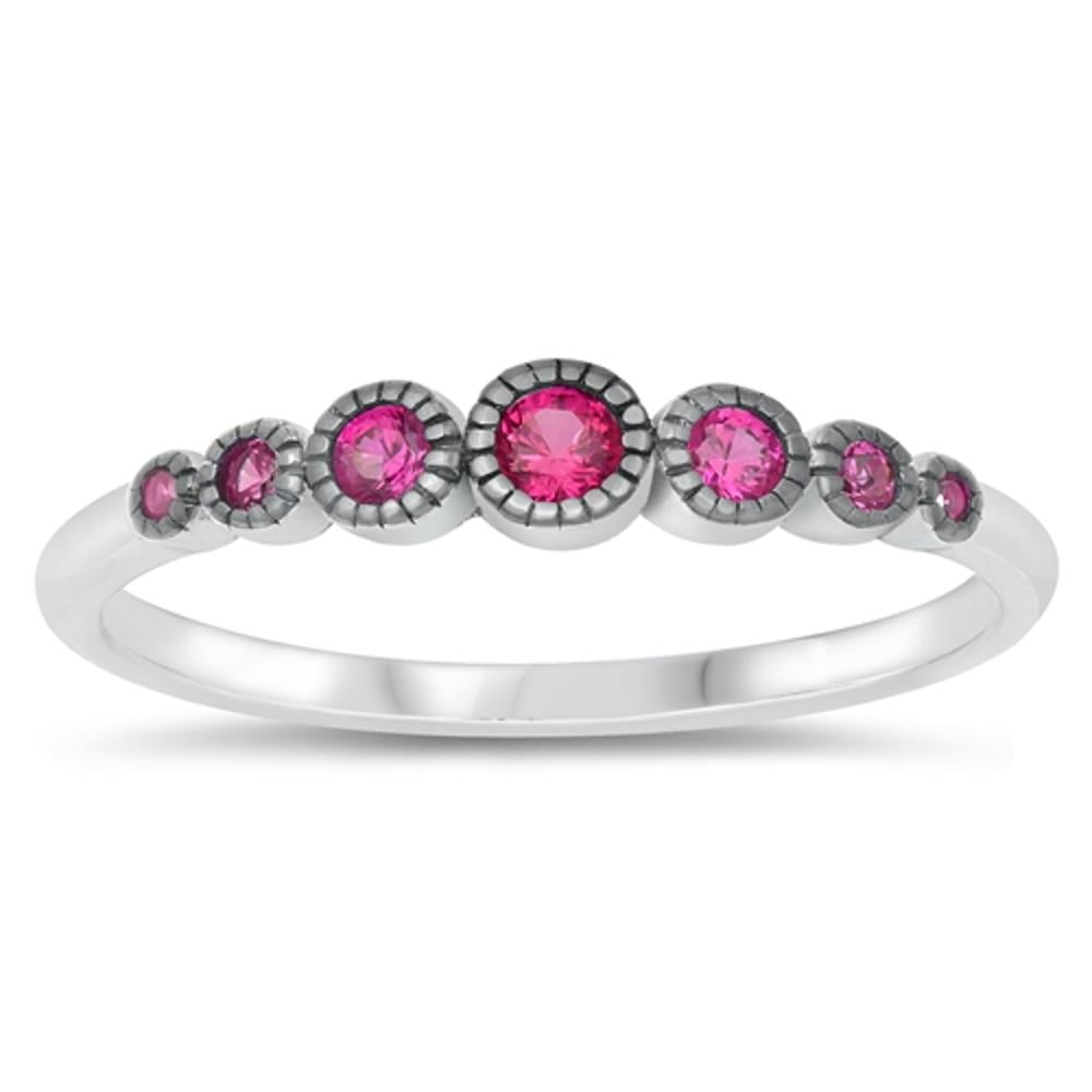 CHOOSE YOUR COLOR Round Simulated Ruby Bali Ring .925 Sterling Silver ...