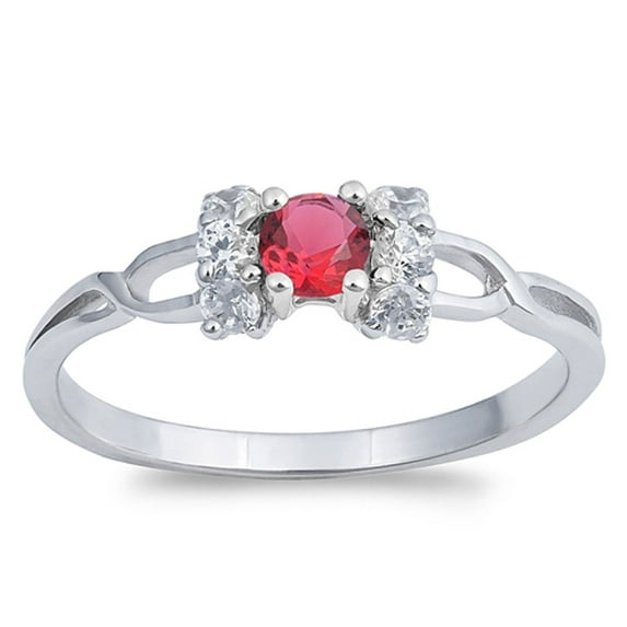 CHOOSE YOUR COLOR Round Simulated Ruby Flower Infinity Knot Ring .925 Sterling Silver Band Red CZ Female Size 7
