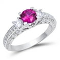 thumbnail image 1 of CHOOSE YOUR COLOR Round Simulated Ruby Vintage Style Pave Ring .925 Sterling Silver Band Red CZ Female Size 4, 1 of 4