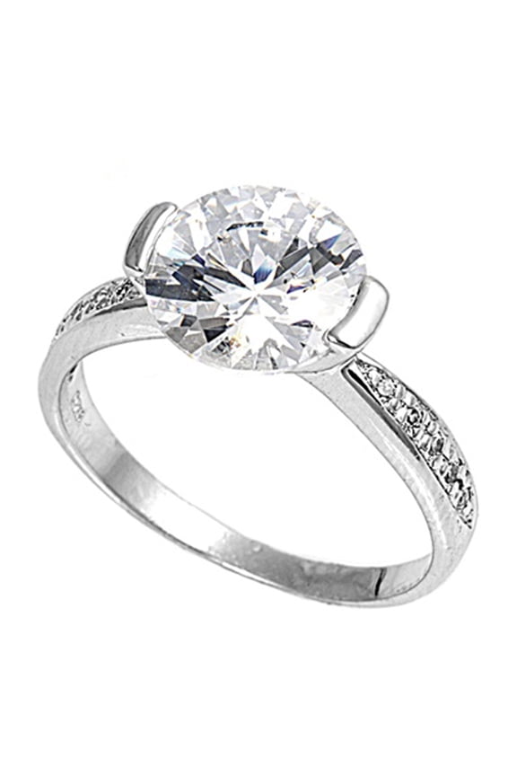 CHOOSE YOUR COLOR Round Solitaire Clear CZ Ring .925 Sterling Silver Band White Female Size 7