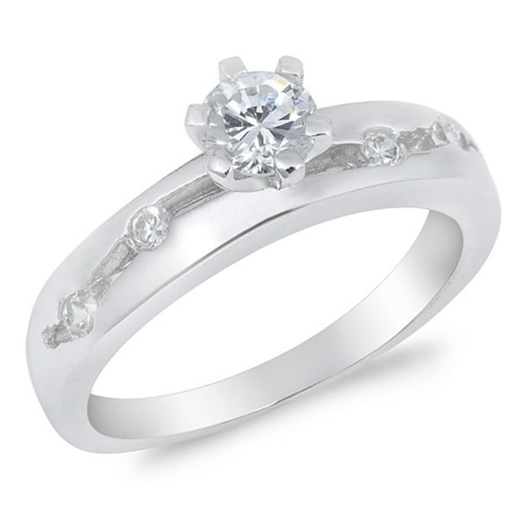 CHOOSE YOUR COLOR Round Solitaire White CZ Wedding Ring .925 Sterling Silver Band Female Size 9