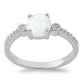 thumbnail image 1 of CHOOSE YOUR COLOR Round Solitaire White Simulated Opal Bezel Ring .925 Sterling Silver Band CZ Female Size 10, 1 of 4