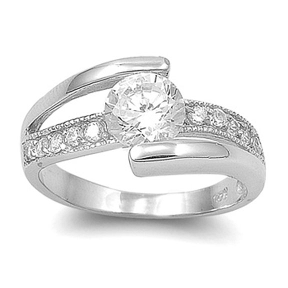 CHOOSE YOUR COLOR Round White CZ Criss Cross Bridal Ring .925 Sterling Silver Band Female Size 5