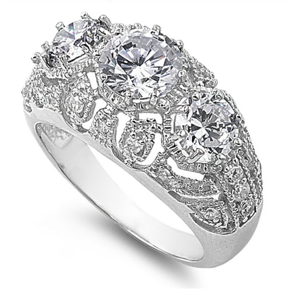 CHOOSE YOUR COLOR Round White CZ Filigree Engagement Ring .925 Sterling Silver Band Female Size 6