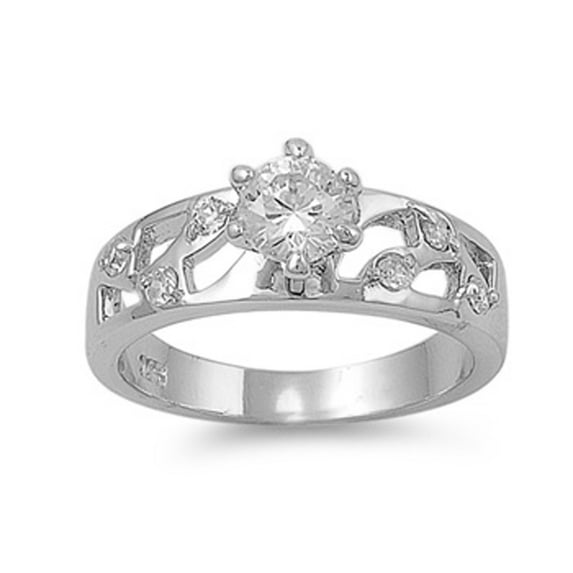 CHOOSE YOUR COLOR Round White CZ Filigree Solitaire Wedding Ring Sterling Silver Band Female Size 9