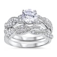 thumbnail interactive-video image 1 of Unique 925 Silver Women's Engagement Ring Set – 1ct Round Cubic Zirconia – White Band – Sizes 5-12 1 of 3