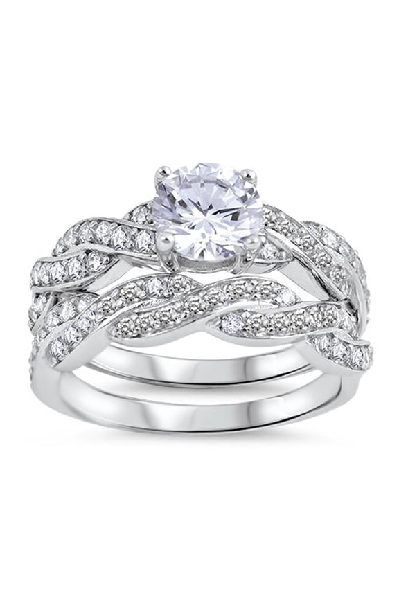 CHOOSE YOUR COLOR Round White CZ Infinity Knot Wedding Ring Set Sterling Silver Band Female Size 8