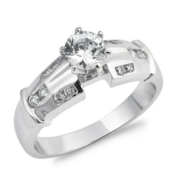 CHOOSE YOUR COLOR Round White CZ Solitaire Bridal Engagement Ring Sterling Silver Band Female Size 5