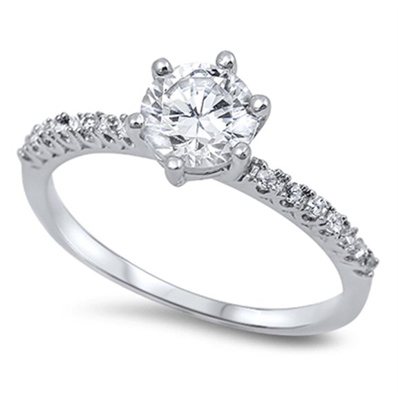 CHOOSE YOUR COLOR Round White CZ Solitaire Bridal Engagement Ring Sterling Silver Band Female Size 8