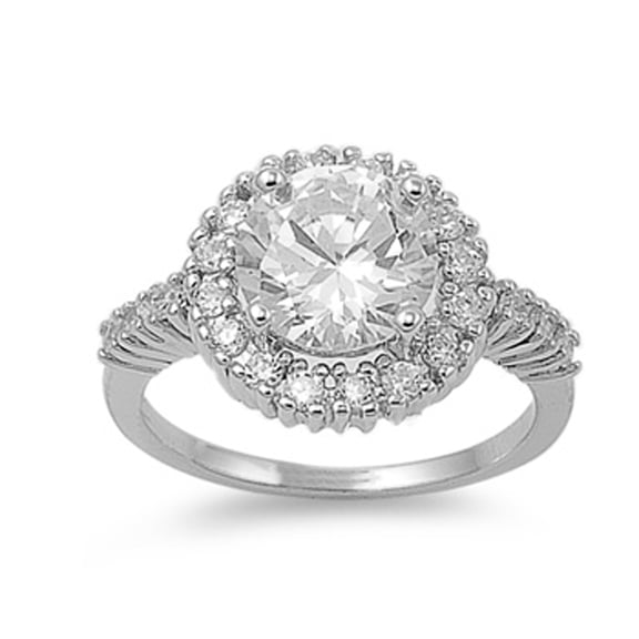 CHOOSE YOUR COLOR Round White CZ Solitaire Halo Engagement Ring Sterling Silver Band Female Size 9