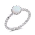 thumbnail image 1 of CHOOSE YOUR COLOR Round White Simulated Opal Bubble Beaded Ring .925 Sterling Silver Band CZ Female Size 10, 1 of 4