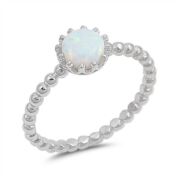 CHOOSE YOUR COLOR Round White Simulated Opal Bubble Beaded Ring .925 Sterling Silver Band CZ Female Size 10