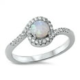 thumbnail image 1 of CHOOSE YOUR COLOR Round White Simulated Opal Clear CZ Elegant Ring .925 Sterling Silver Band Female Size 8, 1 of 4