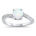 thumbnail image 1 of CHOOSE YOUR COLOR Round White Simulated Opal Promise Ring .925 Sterling Silver Band CZ Female Size 5, 1 of 4