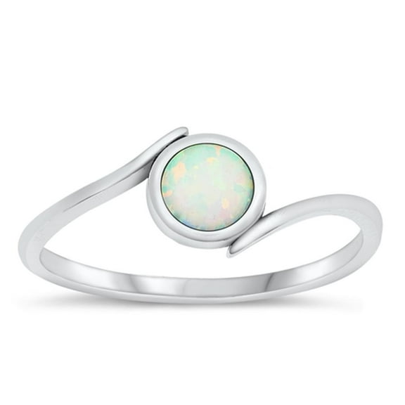 CHOOSE YOUR COLOR Round White Simulated Opal Promise Ring .925 Sterling Silver Chic Band CZ Female Size 5