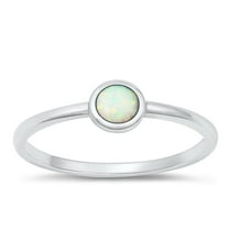 CHOOSE YOUR COLOR Round White Simulated Opal Ring .925 Sterling Silver Band CZ Female Size 3