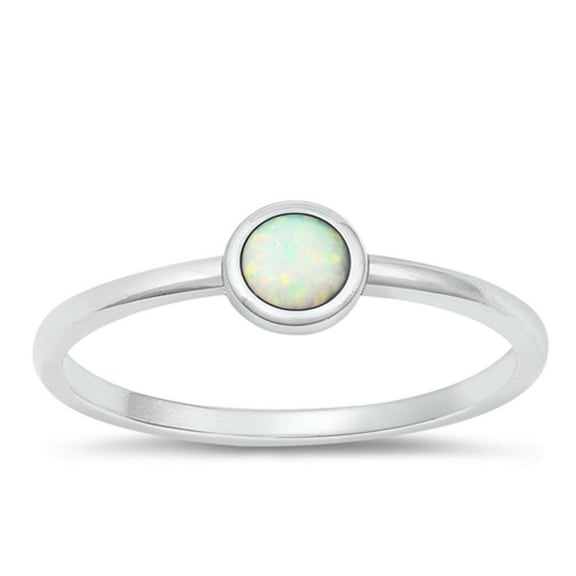 CHOOSE YOUR COLOR Round White Simulated Opal Ring .925 Sterling Silver Band CZ Female Size 3